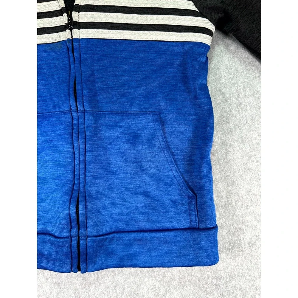 Adidas Jacket Boys 6 Black Blue Colorblock Kangaroo Pockets Long Sleeve Full Zip